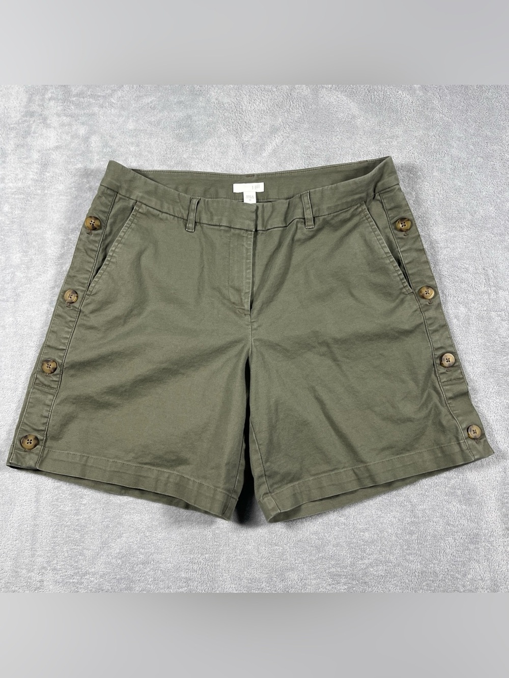 J Jill Women’s Twill Army Green Cotton Linen Blend Stretch Chino Shorts 10